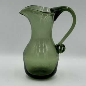 Vintage Handblown Avocado Green Glass Art Pitcher